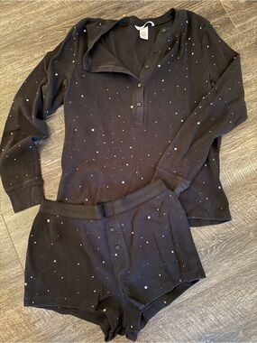 Victoria's Secret Black Thermal Loungewear Set